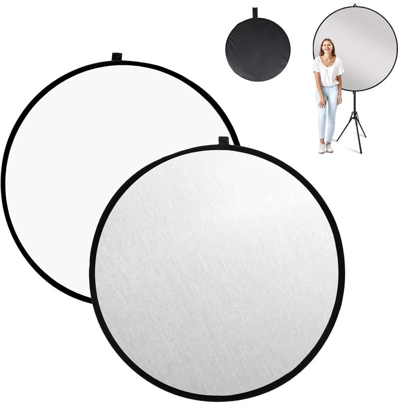 SuperRC 2 in 1 Photo Collapsible Photography Reflector 24'' Portable Camera Panel for Studio Outdoor Lighting Indoor Shooting, Video Portraint Photography Diffuser, White and Silver Reflector for Selfies - Image 1